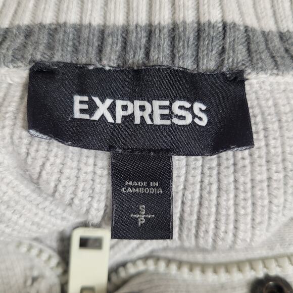 Express Men's Gray Ribbed Long Sleeve Knit 1/4 Zip Snap Button Sweater Small - Picture 7 of 8